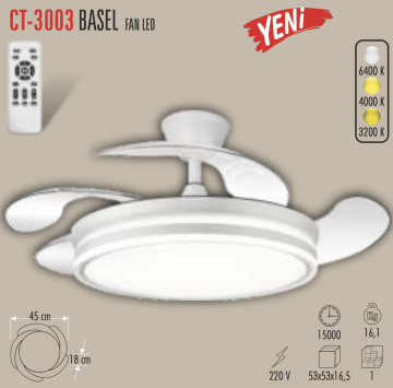 Cata Basel 3 Renk Yanma Modlu Dimlenebilir Pervane  Ampul Aydınlatma CT-3003