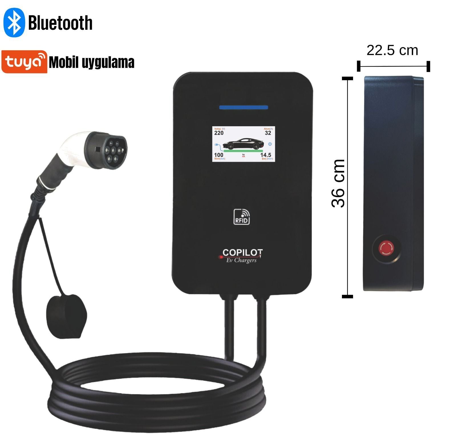 Copilot Spark 5 Metre Kablolu Elektrikli Araç Şarj Cihazı