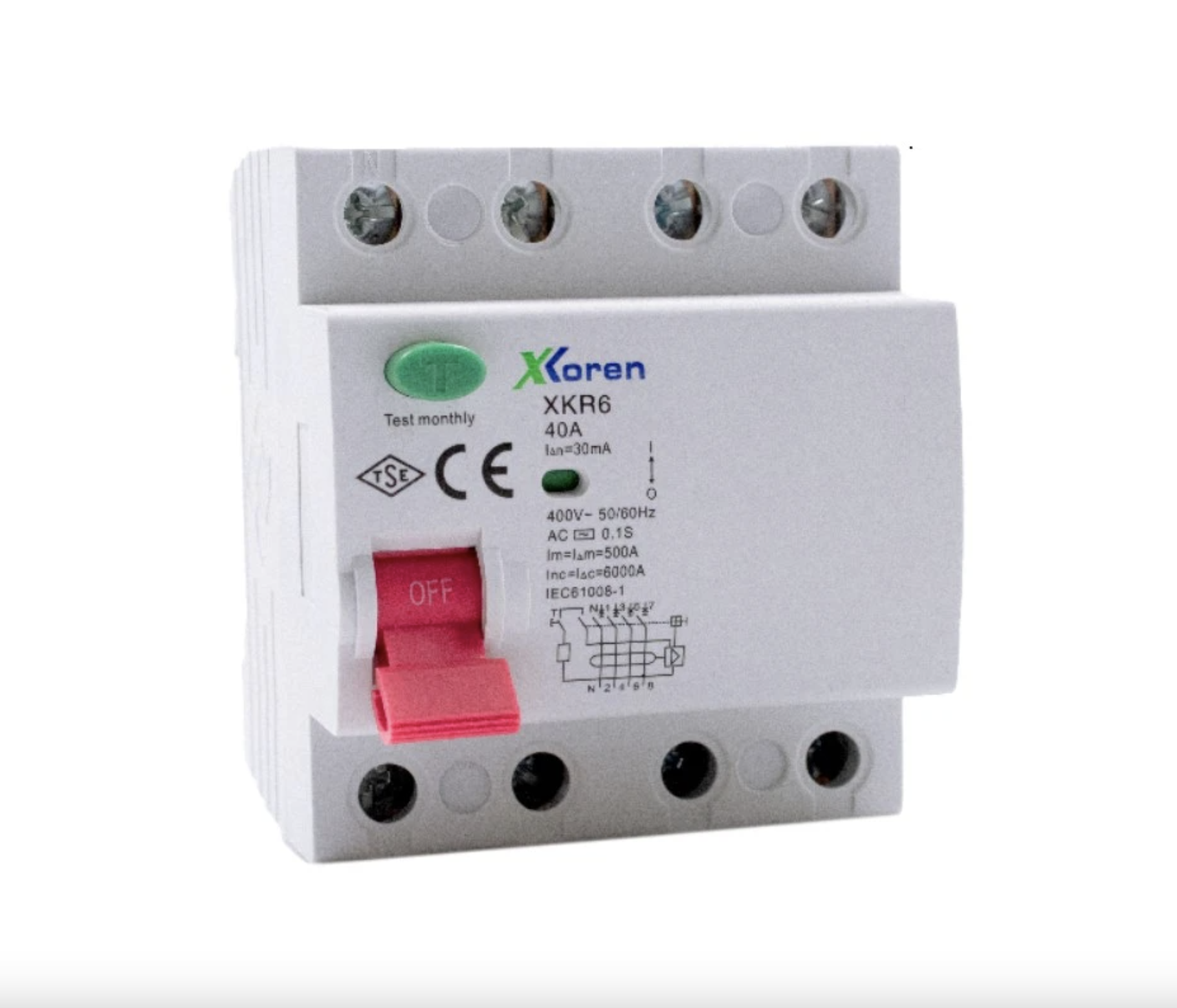 Ac Tipi Kaçak Akım Koruma Şalteri 6Ka 4P 40A 30Ma Xkoren XKR 06-4AC30-040